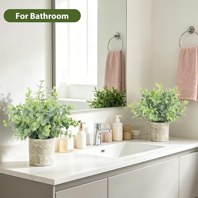 ZAIYW 3 Pack Small Fake Plants, Mini Potted Artificial Greenery Plants, Desk Plant Eucalyptus Rosemary for Indoor Home Office Table Shelf Farmhouse Bathroom Decor (Sage Green)