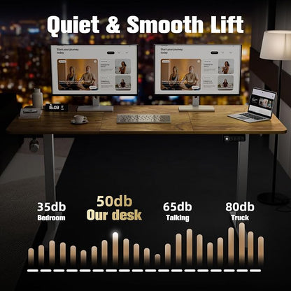 ERGOMAKER 63" Electric Standing Desk, Adjustable Height, Sit Stand Up Desk for Home Office & Computer Workstations, Memory Controller, Light Rustic Brown