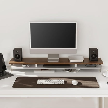 Fenge Acrylic Monitor Stand, 42.5 Inch Clear Dual Monitor Riser with Metal Storage, 2 Tier Computer Riser with LED Lights for Desk, Laptop, Printer, TV