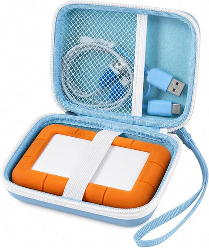Case Compatible with LaCie Rugged Mini 1TB/ 2TB/ 4TB/ 5TB External Hard Drive Portable HDD, Storage Holder for Hard Drives for Mac and PC Computer & USB 3.0 2.0 Cable SD Cards (Blue)