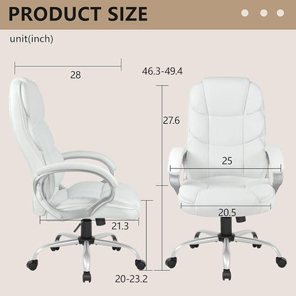 FDW Office Chair Computer High Back Adjustable Ergonomic Desk Chair Executive PU Leather Swivel Task Chair with Armrests Lumbar Support (Beige)