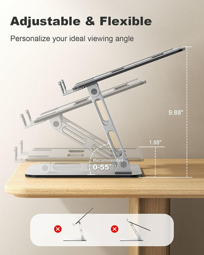 RIWUCT Laptop Stand for Desk Adjustable Height, Ergonomic Laptop Riser Holder with Dual-bar Support, Portable Computer Notebook Stand for MacBook Air Pro, Dell XPS, HP (10-16")