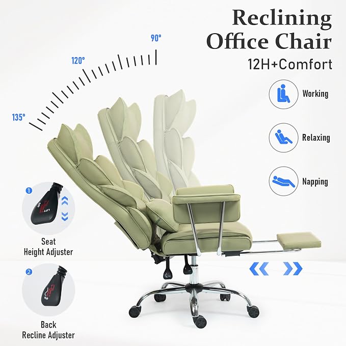 DYHOME 500 lbs Reclining Massage Office Chair with Foot Rest, Kneading Massage Home Office Chairs, High Back Office Desk Chair, Thicker Cushion, Big and Tall Ergonomic Chair for Heavy People, Green