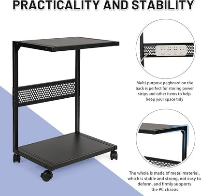 Bfttlity PC Stand Computer Tower Stand 2-Tier Metal CPU Holder with Locking Caster Wheels Suitable for Most PC (S, Black)