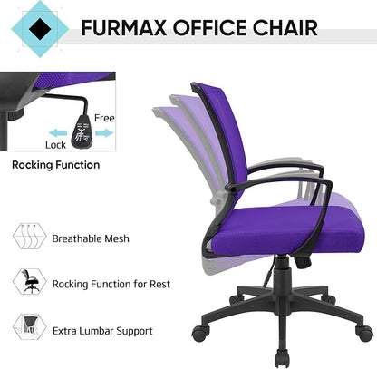 Furmax Office Chair Ergonomic Computer Desk Mesh Chair Mid Back Swivel Lumbar Support with Armrest (1, Violet)