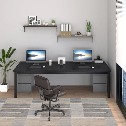 70.8 Inch Large Computer Desk, Modern Table with Thick Tabletop, Spacious Gaming Desk for 2 People, Study Writing Workstation for Home Office, Work from Home, Easy Assembly, Black