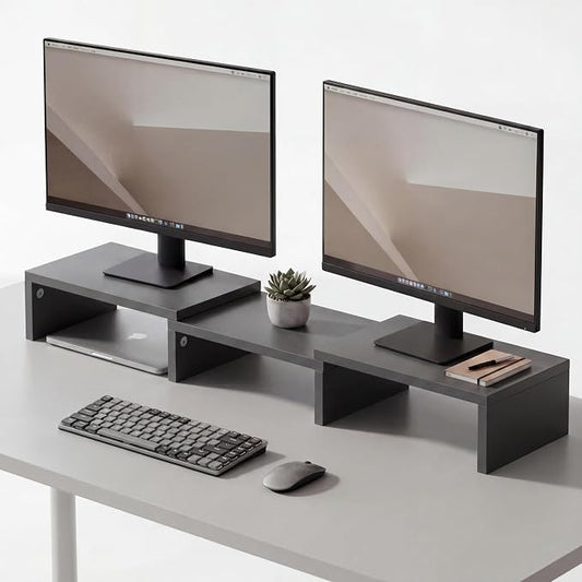 Probus Screen-Up Monitor Stand - Ergonomic Desk Organiser, Adjustable Width 70 to 105.5 cm, Anthracite - Made in Germany