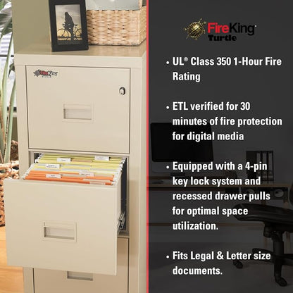 FireKing Turtle Vertical 2 Drawer Legal and Letter Fire Safe File Cabinet with Key Lock, 1 Hour Fire Rated, UL Rated & Water Resistant Home Safe, Filing Cabinet, Made in The USA, Arctic White