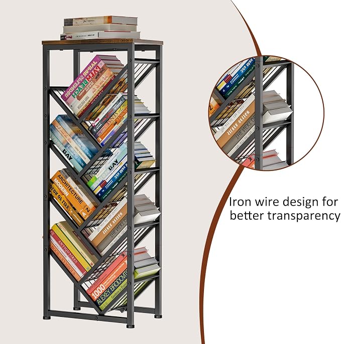 Cutogxon Tree Bookshelf - 9 Tier Visual Metal Floor Standing Book Shelf with Wooden Top for Living Room Bedroom Black