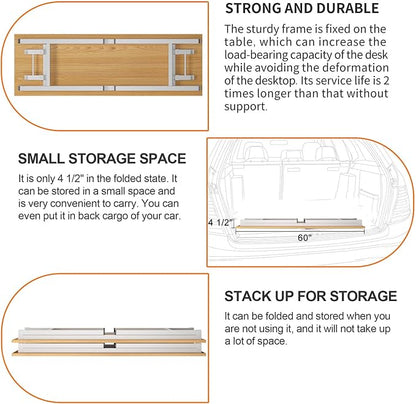 Need Folding Computer Desk, Large 60 inches Folding Table for Home Office, No Install Needed Foldable Writing Table Desk, Teak and White
