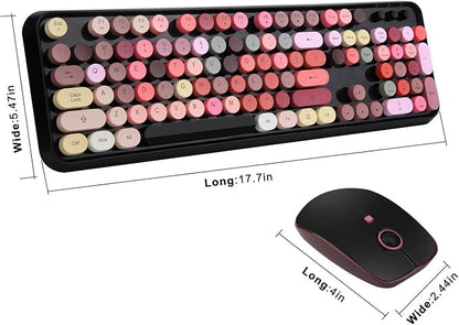 Colorful Wireless Keyboard and Mouse Combo, Lipstick Color Bubble Keyboard with Round Keys, 2.4Ghz Creamy Aesthetic Full Size Typewriter Style Keyboard with Number Pad for PC Laptop Desktop