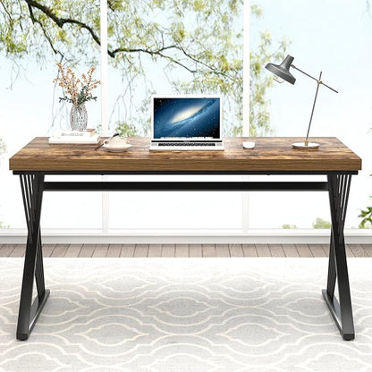 FOLUBAN Home Office Desk, Modern Wood and Metal Computer Desk, Simple Writing Work PC Desks for Bedroom, Industrial Study Gaming Table for Living Room, Rustic Brown, 53 Inch