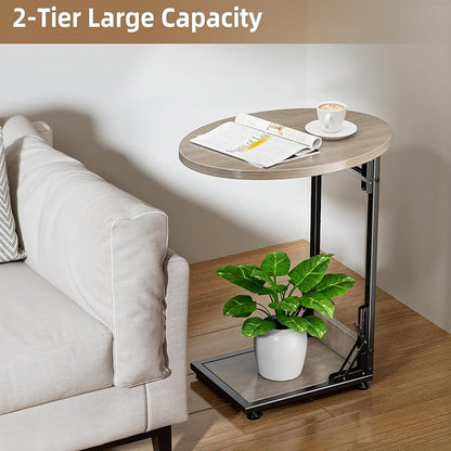 Elbourn Folding Side Table End Couch Tables,Metal Frame C-Shaped TV Stand for Sofa Living Bedroom Bedside Coffee Small Spaces (Gray)