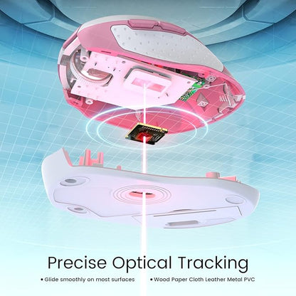 HOTWEEMS D-09 Wireless Mouse for Laptop - Ergonomic Plus Computer USB Cordless Mice, Ergo Grips, Lightspeed 5-Level 2400 DPI, 16 Months Battery, Portable for PC Mac Chromebook, 6 Button, Flamingo Pink