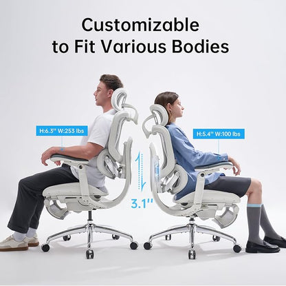 SIHOO Doro C300 Pro V2 Ergonomic Office Chair with Footrest & Full-Body Adaptive Support, 8D Armrests & Breathable Mesh, Comfy High Back Computer Desk Chair for Long Hours, 135° Recline, 2 Packs, GREY