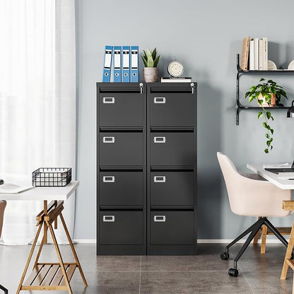MIIIKO 4 Drawer File Cabinet with Lock, Metal File Cabinets for Home Office,Vertical Filing Cabinets Office Storage Cabinet for Letter,Legal,A4,File Folders(Black)