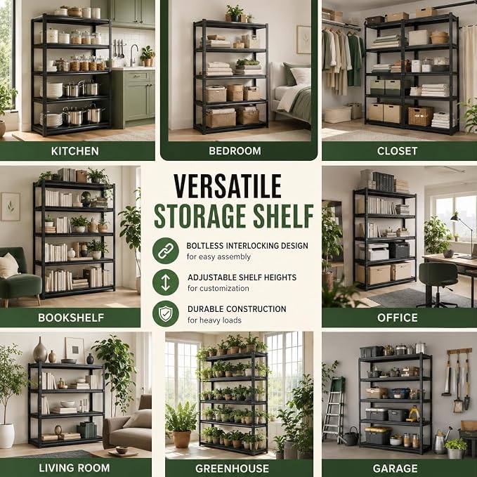 3 Tier Metal Bookshelf, Adjustable Tall Bookcase, Heavy Duty 1800 LBS Modern Deep Book Shelf, Bolt-Free Storage Shelves for Living Room, Home Office, Garage, 36" Wx 12" Dx 32" H