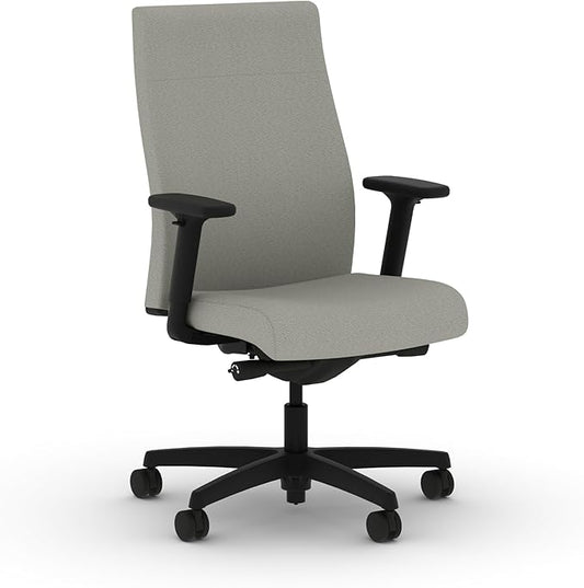 HON Ignition 2.0 Ergonomic Office Chair with Adjustable Arms, Advanced Synchro‑Tilt Recline, Upholstered Desk and Computer Chair for Home Office or Workstation, Black Frame, Fog