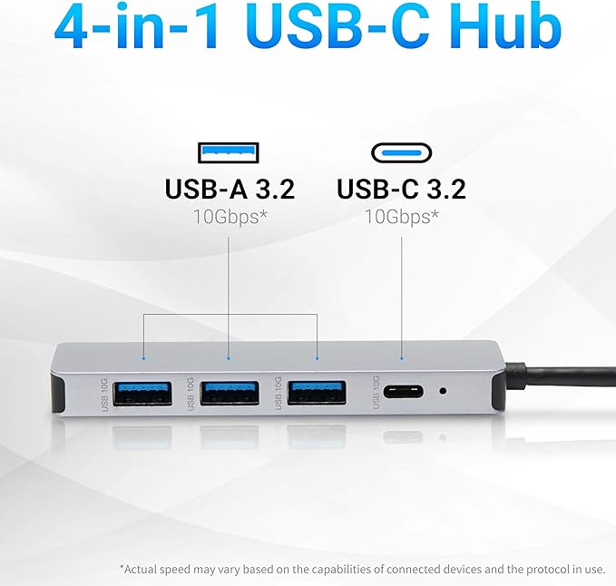 Amazon Basics USB 3.2/3.1 Gen 2 Multiport USB C Hub Dock, 10Gbps, USB-C to 1xUSB-C/3xUSB-A, Works with Windows/Mac, Silver, Black (Pack of 2)