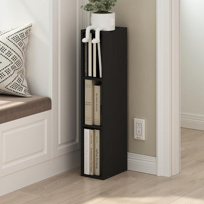 Furinno Fulda Book Shelf, 3-Tier Narrow Bookshelf, Bookcase with 6-in Width Storage Shelf, 9.3 x 5.9 x 31.5, for Living Room, Bedroom, Home Office, Blackwood