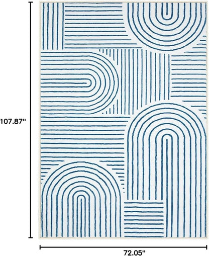 Lahome Abstract 6x9 Area Rugs, Soft Washable Rugs for Living Room Ultra-Thin Non Slip Dining Room Rug, Blue Rug Throw Large Carpet for Bedroom Office Darrell (6'x9',Blue/White)