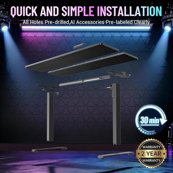 Veken 55 Inch Large Electric Standing Gaming Desk, Heights Adjustable,Sit to Stand Up, Work Home Office Computer Table for Study, Walking Pad, Writing, and Games, Wooden Desktop Desks, Black | Height Adjustable Sit Stand Up Computer Tables for Home Off...