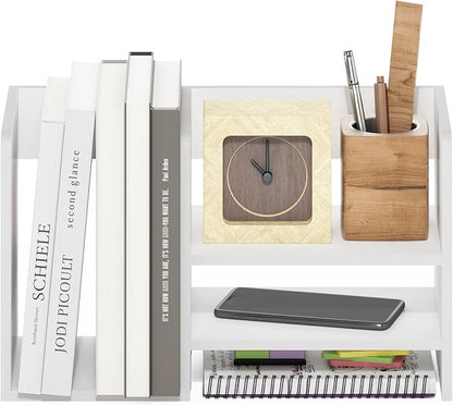 Furinno HERMITE Desk Organizers, Office Organization with Accessories and Vertical File Holder, Desktop Book Shelf, for Office Supplies, Desk Accessories, for Study Room, Dorm, White