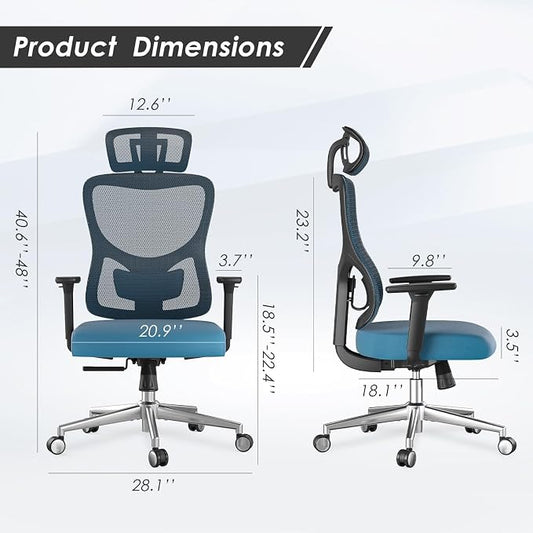 Soohow Ergonomic Office Chair, Mesh Home Desk Chair with Armrest, High Back Office Chair with Adjustable Lumbar Support and Headrest, Comfy Recling Swivel Chair for Home and Office, Black & Navy