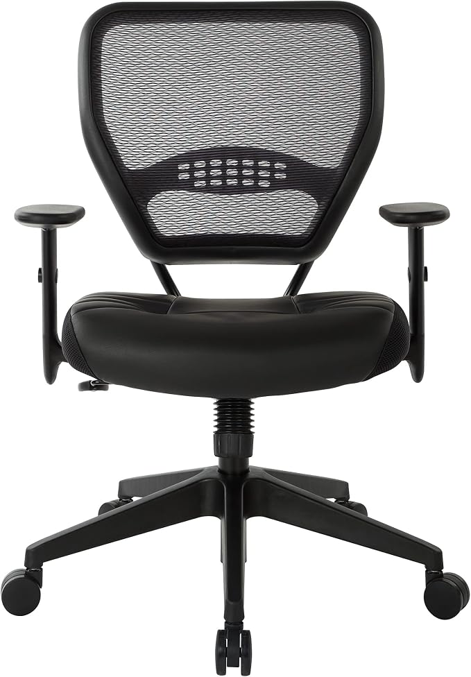 Space Seating 57 Series Professional Dark Air Grid Back Manager's Adjustable Office Chair with Built-in Lumbar Support and Padded Seat, Black Bonded Leather