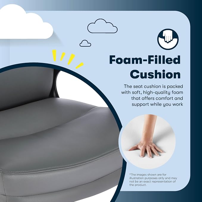 Serta Comfort Executive Big & Tall Office Chair, Ergonomic High-Back Computer DeskChair, Semi Plush Cushion Seat, Soft Padded Armrests, SertaQuality Foam, Metal Swivel Base, Bonded Leather, Gray