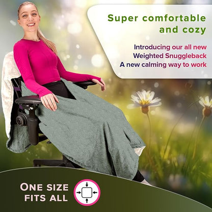 The Original Weighted Office Chair Blanket by SnuggleBack;Cozy Comfy Desk Chair Wrap Attaches for Hands-Free Warmth.Stay Warm In The Winter or Summer.(Sage Fleece) - Weighted by 8Lbs of Clay Beads