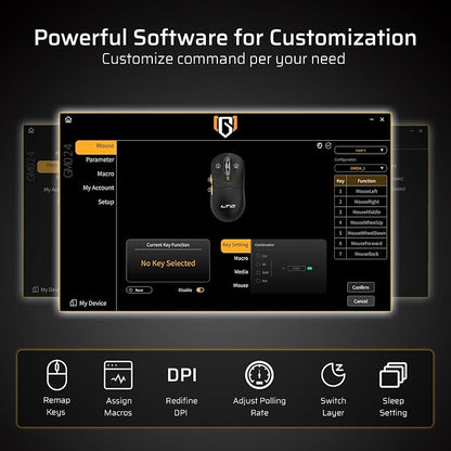 LTC GM024 Tri-Mode Wireless Gaming Mouse, 59g Ultra-Light Ergonomic Gaming Mouse 2.4Ghz/BT/Wired, 6-Level DPI 8000 Max, 1000Hz, 5 Programmable Buttons, Pro Software