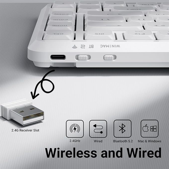 Keychron KJ1 Low Profile Wireless Mechanical Keyboard, 2.4 GHz Bluetooth QMK 75% Layout RGB, Hot-swappable Banana Switch Compatible with Mac Windows Linux, 2000mAh Fast Charge for Gaming - White