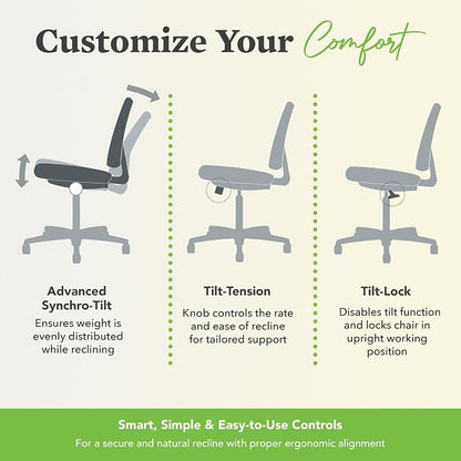 HON Nucleus Office Chair Ergonomic Desk Chair Suspended Seat Mesh Back for Home Office, Task Work - Synchro-Tilt Recline, Swivel Wheels, Adjustable Lumbar Support & Armrests, Black Frame, Gray