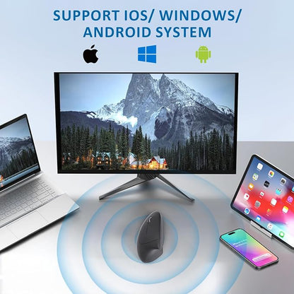 Left Handed Mouse, 2.4G Wireless Left Handed Ergonomic Mouse with 800/1200/1600 Adjustable DPI, 6 Buttons Wireless Vertical Mouse for MacBook/Laptop/PC/Desktop-Black