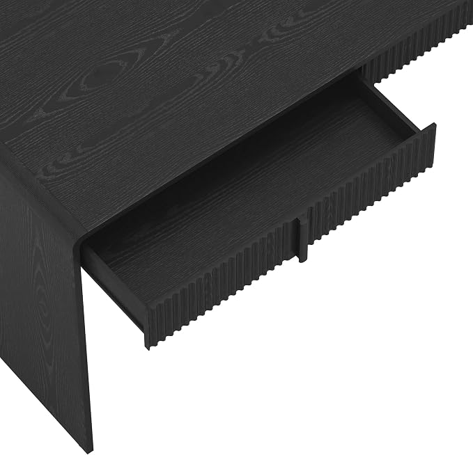 Manhattan Comfort Novara Modern 60" Writing Desk with 2 Smooth-Glide Drawers with Fluted Fronts, Office Desk with Large Work Surface, Stylish Rounded Edges, Black