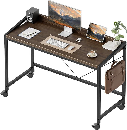 Mericonia 48 inch Rolling Computer Desk with Wheels, Gaming Desk for Small Spaces, Modern Simple Style Table for Home Office, Study Writing Table