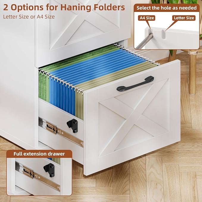 Vabches Vertical Farmhouse Locking Rolling File Cabinet, Office Filing Cabinet with 4 Drawers & Wheels for Hanging Files Letter/A4，Printer Stand for Home Office