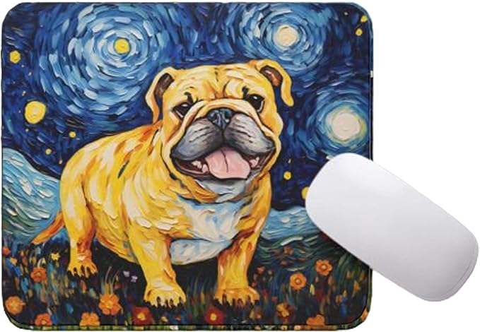 Starry Night Dog Mouse Pad for Home Office Gaming Working Desk Computer Desktop Accessories Non-Slip Rubber Mouse Pad for Dog Lovers (Bulldog)