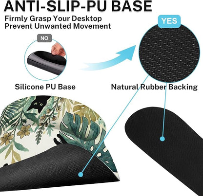 Britimes Green Tropical Plants Keyboard Mouse Pad Set Black Cats 4in1 Large Mousepad+Keyboard Wrist Rest+Mouse Wrist Rest+Coaster Ergonomic Design for Home Office Computer 35.4x15.7 inches