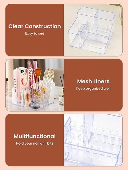 LIARTY Nail Drill Holder Tech - Acrylic Nail Drill Machine Organizer Tools | Professional Small Mini Portable 21 Holes Bits Organizer Storage Box