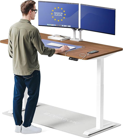 Desktronic HomeOne Standing Desk 60x30 — Ergonomic Sit Stand Home Office Desk, Made in Europe, Electric Dual Motor Height Adjustable, USB & USB-C Charging, Wobble-Free, Touchscreen, 3 Memory Presets