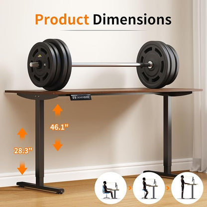 Electric Standing Desk, 39.4 x 23.6 Inches Sit Stand up Desk, Home Office Desk with 3 Memory Height Settings, Black Frame/Walnut Wood Color Top