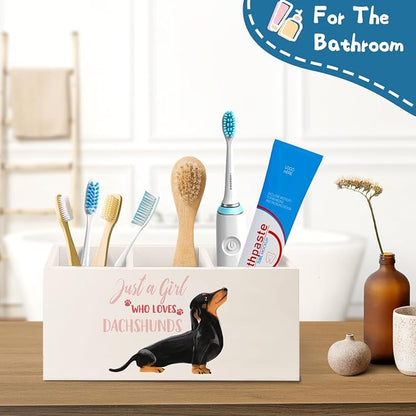 Funny Dachshund Pen Pencil Holder Organizer for Desk Accessories,Dachshund Lover Gifts for Women Girls Wooden Pen Pencil Holder for Office Desk Accessories