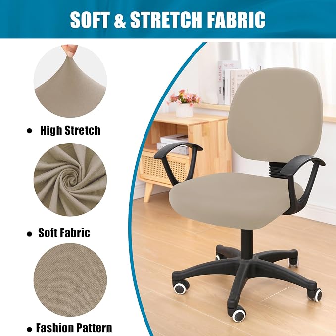 Smiry Stretch Printed Office Computer Chair Covers, Universal Washable Removable Desk Rotating Chair Slipcovers Protector, Seat + Backrest Cover - Taupe