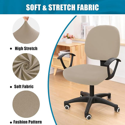 Smiry Stretch Printed Office Computer Chair Covers, Universal Washable Removable Desk Rotating Chair Slipcovers Protector, Seat + Backrest Cover - Taupe
