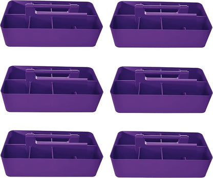 -Large Portable Caddy, DIY Dividers, 8 Compartments, School Office Supplies Home Business Organizer Portable Basket with Handle Made in USA (6 PACK, Royal Purple)