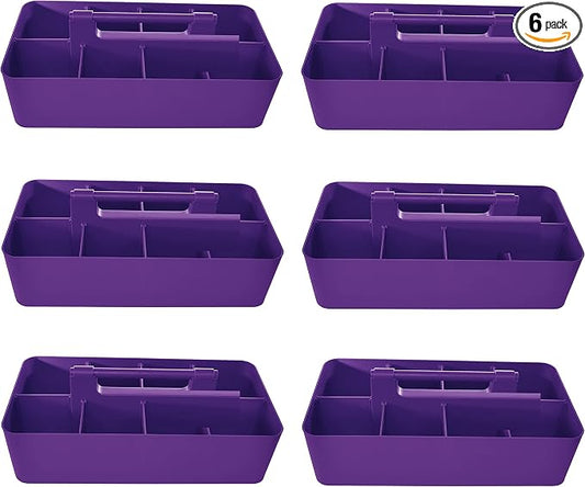 -Large Portable Caddy, DIY Dividers, 8 Compartments, School Office Supplies Home Business Organizer Portable Basket with Handle Made in USA (6 PACK, Royal Purple)