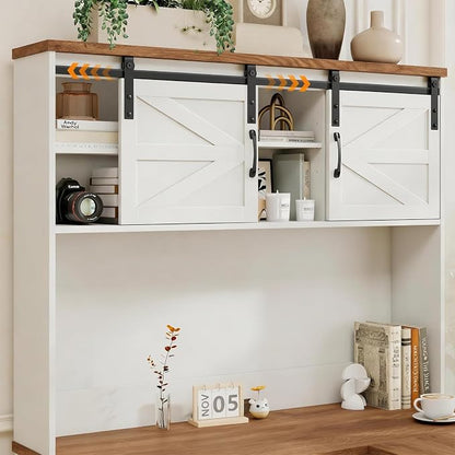 Vabches Farmhouse 68" H L Shaped Desk with Hutch,Office Table with 3 Drawers and Sliding Doors, Executive Desk with File Drawers, Wood Workstation for Home Office and Study