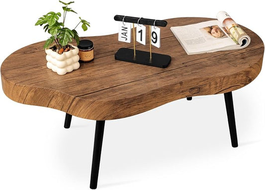 Small Living Room Coffee Tables Modern Classic Cloud-Shape Coffee Table Wooden Low Center Table for Bedroom Apartment Reception Room Easy Assembly Sturdy Light Brown